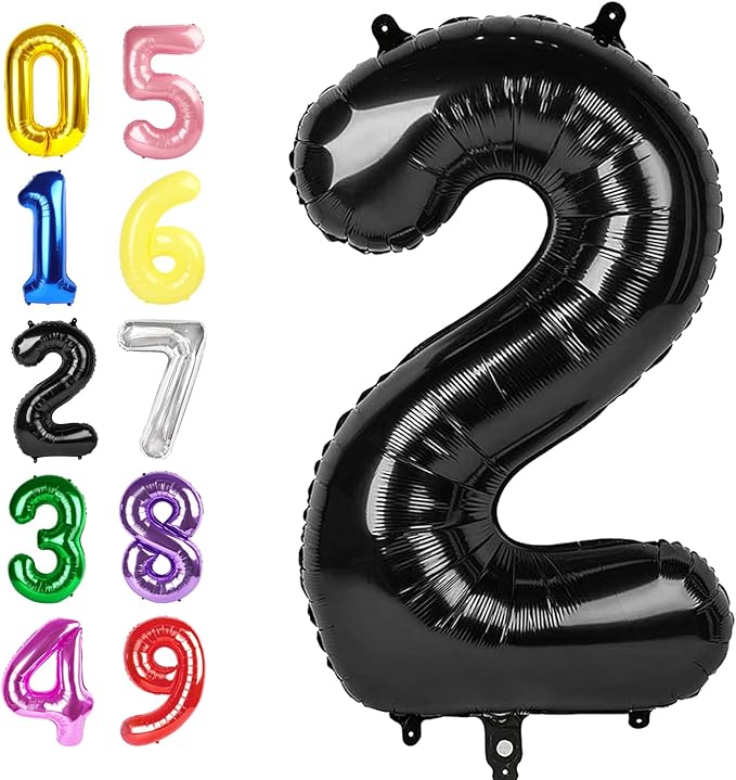 40 Inch Numbers 2 Balloon, Black Balloons for Birthday Party Decoration, Foil Number 2 Ballon for 2, 12, 20, 22, 2026 Celebration, Graduation, Birthday, Baby Shower, Anniversary Decor
