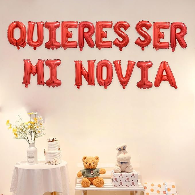 2 Set 34Pcs Red QUIERES SER MI NOVIA Letter Balloons 16in Balloon Foil Letter Decorations Party Decor Red Letter Balloons QUIERES SER MI NOVIA Party Supplies