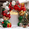 Christmas Balloons Garland Arch Kit, Double Stuffed Dark Green Red Gold Pearl White Balloons for Christmas New Year Xmas Holiday Birthday Party Decorations