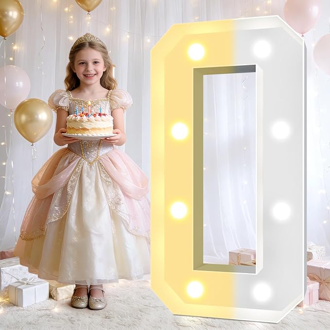 Pooqla 3FT Light Up Numbers, LED Giant Lighted Marquee Numbers, Mosaic Numbers for Balloons for 10th Birthday Decoration Anniversary Wedding Party Decor, Pre-Cut Frame Large Number 0