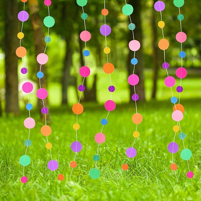 Outus 20 Pieces Colorful Dots Paper Garland Easter Decor Round Glitter Hanging Confetti Streamers Backdrop for Spring Birthday Classroom Halloween Trunk or Treat Car Decoration (Rainbow)