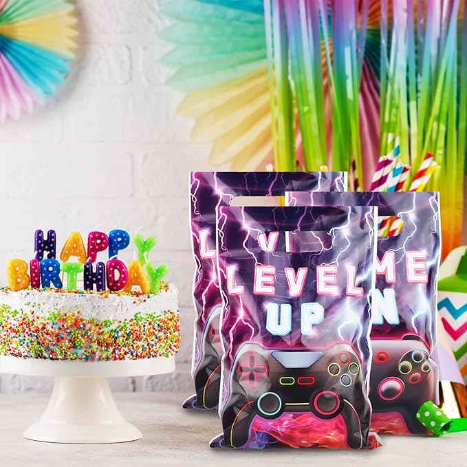 Adecortalk 50 Pcs Video Game Party Favor Bags Video Game Gift Bag Plastic Candy Goodie Treat Gift Bags for Kids Game On Birthday Baby Shower Party Decorations Gamer Party Supplies