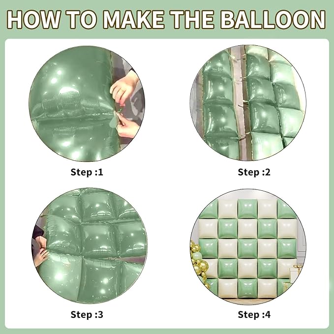 Matte Mint Green and Beige Double Sided Square Foil Balloons Wall,19 Inches Chrome Foil Balloons Tunnel Arch Kit for Bachelorette,Anniversary,Wedding,Birthday Party Background Decoration