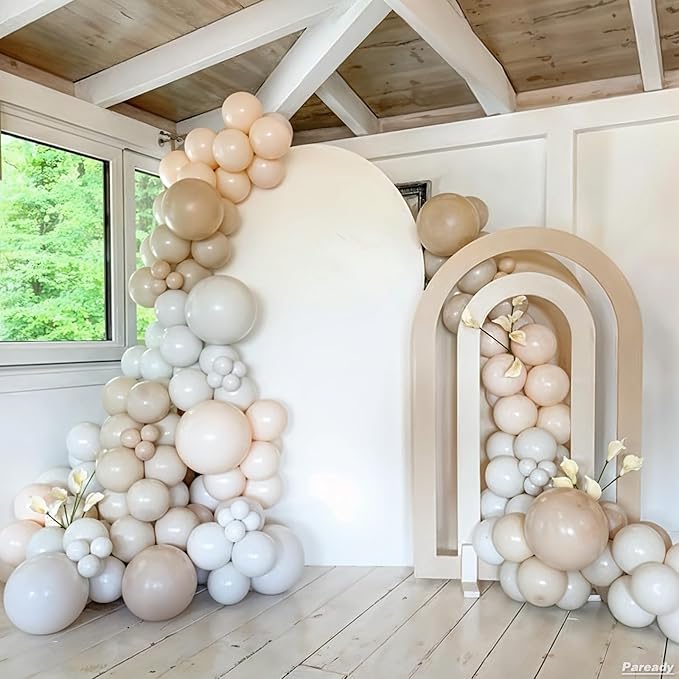 White Balloon Garland Arch Kit, 120pcs Sand White Balloon Arch Kit, Double Stuffed and Pearl Balloon with Black Long Balloons Different Sizes for Boho Birthday Wedding Baby Shower Party Decorations