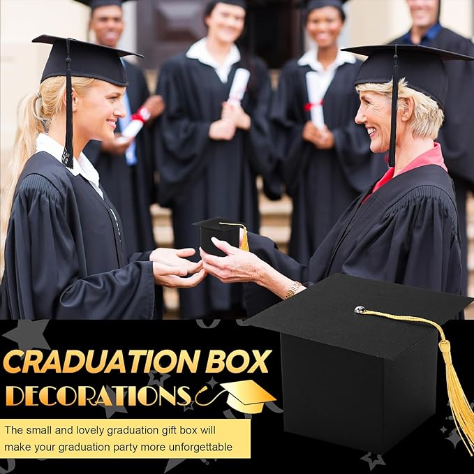 TaoBary 12 Pieces Graduation Candy Box Graduation Decorations Party Gift Boxes Graduate Cap Box Candy Chocolate Cookie Supplies for Ceremony Party(Black)