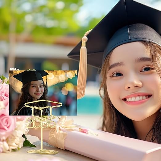 Rtteri 30 Pcs 2026 Grad Cap Graduation Picture Display 2 Inch Gold Photo Holders for Centerpieces Graduation Table Number Holders Card Stands for Class of 2026 Grad Party Supplies