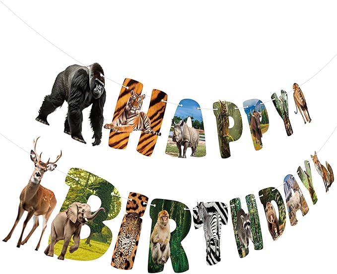 Safari Animals Party Decorations Happy Birthday Banner Safari Animals Party Banner Garland for Birthday Party Decorations Safaris Animals Party Supplies