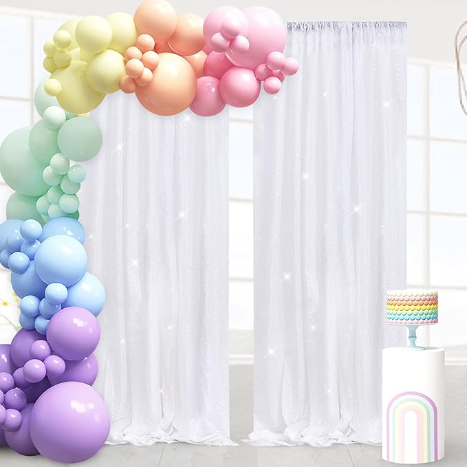 B-COOL White Backdrop Sequin Curtains 2 Pieces 2FTx8FT Backdrop Curtain Sparkly Photo Backdrop for Birthday Party Wedding Backdrop Drapes