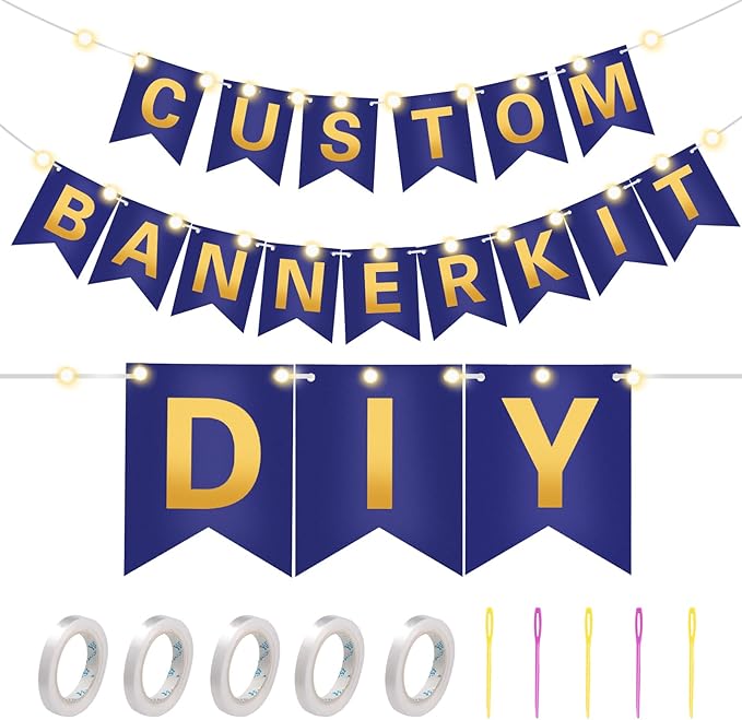 TaoBary 135 Pcs DIY Banner Custom Letters Kit Make Your Own Banner for Birthday Graduation Party Decor Include 107 Letters and Numbers, 16 Symbols, 2 String Lights, 5 Needles, 5 Rope (Navy Blue)