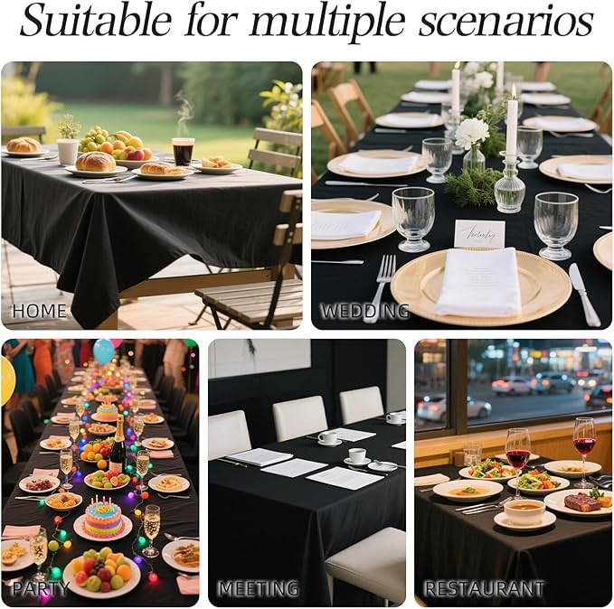 WIGENIUS 2 Pack Black Table Cloth Rectangle Tablecloths 60X84 Inch,Polyester Table Cloth for 4 Foot Rectangle Tables,Wrinkle Resistant Washable Fabric Table Covers for Party,Wedding Banquet