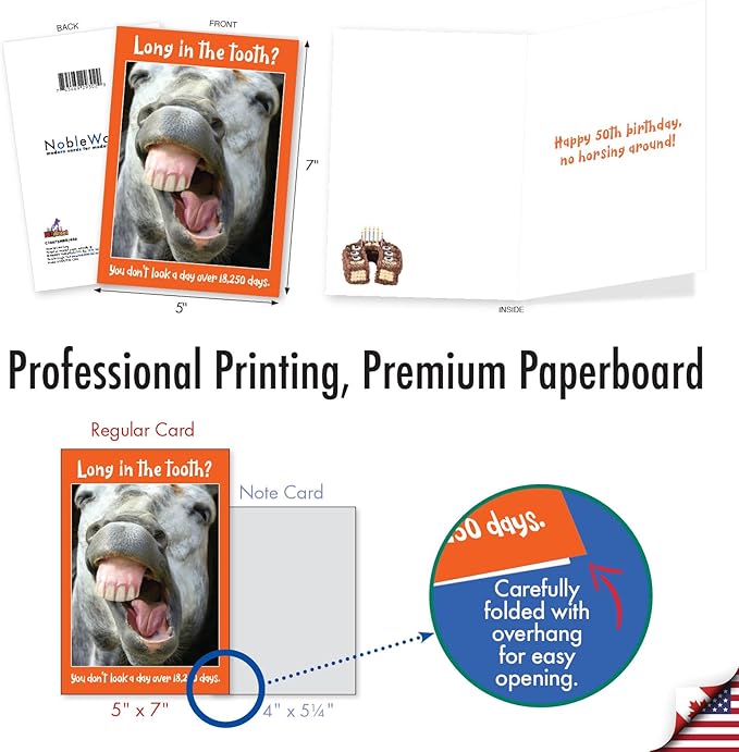 NobleWorks Funny 50th Birthday Milestone Greeting Card with 5 x 7 Inch Envelope (1 Card) Horse Teeth - 50 C10675MBG