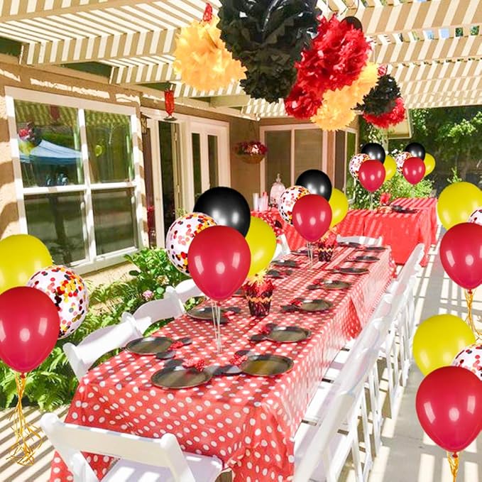 JOYYPOP 80 pcs Black Red Yellow Latex Balloons with Confetti Balloons for Baby Shower,Mouse balloon Theme Party Decoration,Brithday Party