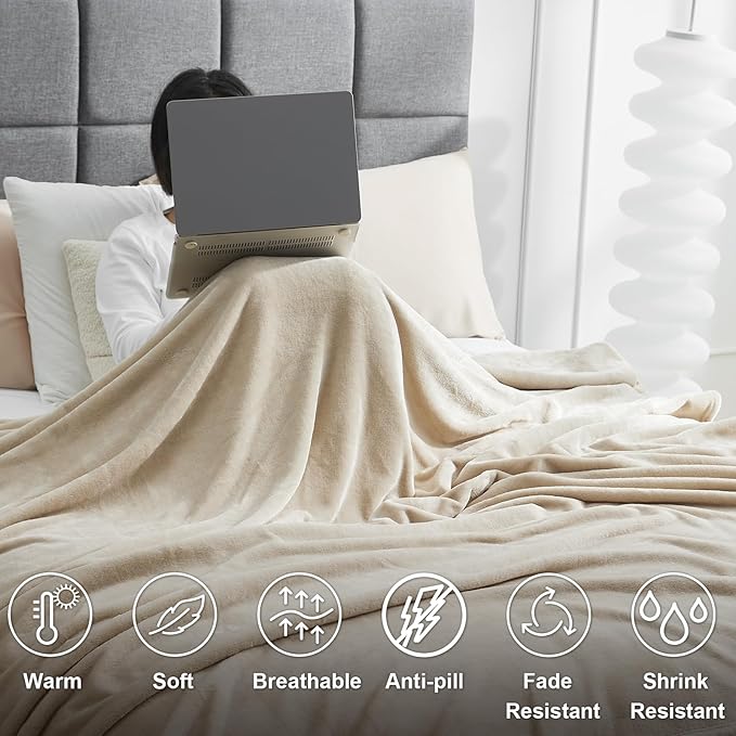 Hansleep Fleece Queen Blanket for Bed Fleece Taupe, Super Soft Flannel Fuzzy, Plush Cozy Blanket for All Seasons, Taupe, Queen 90x90 Inches