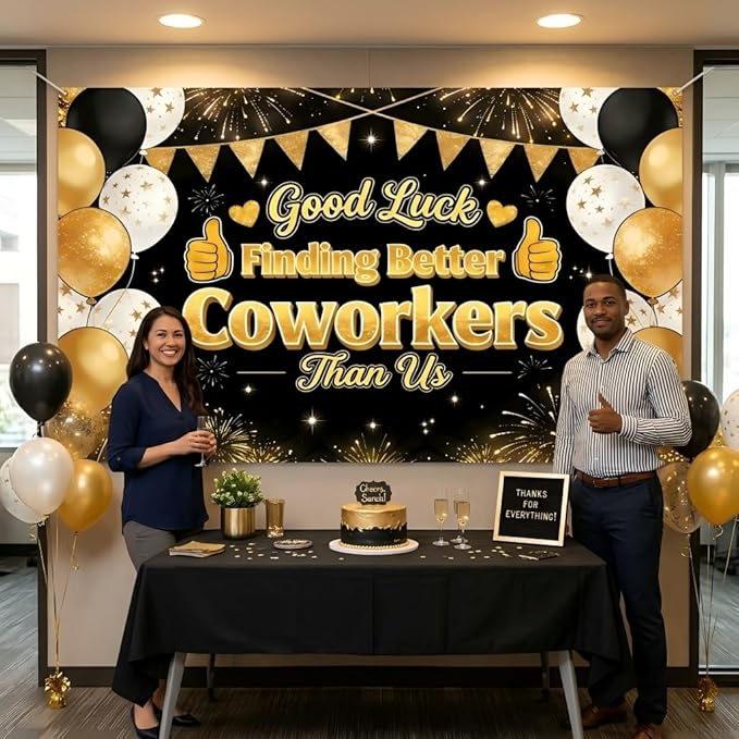 Good Luck Finding Better Coworkers Than Us Banner, 72x43 Inch Extra Large Farewell Decorations Party Backdrop, Coworker Leaving Moving Away Party Decorations, Reinforced Polyester Fabric with 20ft Rope for Office Goodbye Event