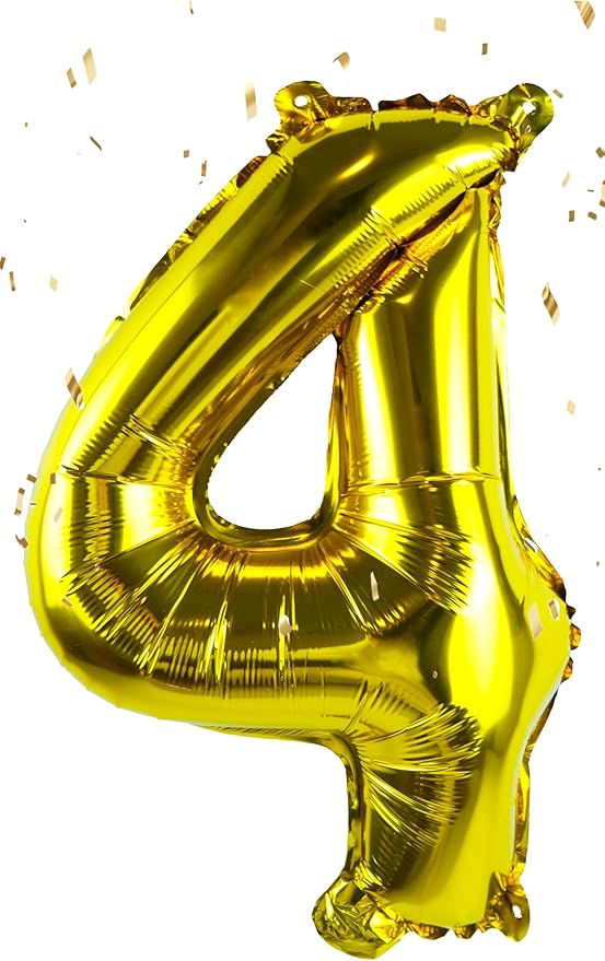 Gold Number “4”Balloons 16 Inch, Mylar Foil Custom Single Letter, Hanging, Reusable for girls boys adults Birthday,Surprise,Wedding, Celebration, Sports Party Event Decoration Supplies