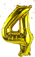 Gold Number “4”Balloons 16 Inch, Mylar Foil Custom Single Letter, Hanging, Reusable for girls boys adults Birthday,Surprise,Wedding, Celebration, Sports Party Event Decoration Supplies