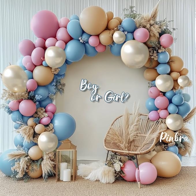 Dusty Rose Brown Balloon Garland Blue Pink Double Stuffed Tan White Sand Balloon Latex Pastel Arch Kit for Gender Reveal Baby Shower Birthday Bridal Shower Wedding Party Decorations