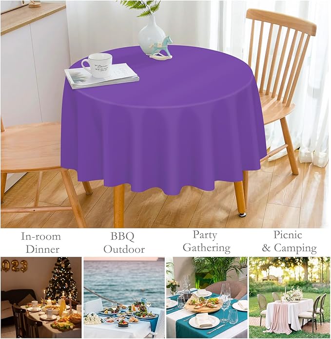 Mulbozy 12 Pack Dark Purple Round Tablecloth, 84 Inches Plastic Table Cover, Premium Disposable Round Party Tablecloth for Restaurant Dinners, Wedding, Grad Party, BBQ, Outdoor Camping