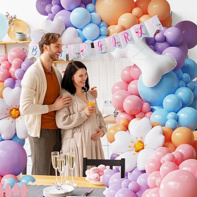 Blue Balloon Garland Arch Kit with Bone & Daisy Flower Foil Balloons,151 Pcs Pastel Pink Blue Purple Blush Balloons for Dog Paw Birthday Decorations Blue Puppy Themed Baby Shower Party Supplies