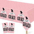 QZYL 2 PCS Graduation Tablecloth, 108" X 54" Pink Graduation Decorations 2026, Disposable Plastic Tablecover for Class of 2026 Congrats Grad, Rectangle Table Cloths for Grad Decor Party Supplies