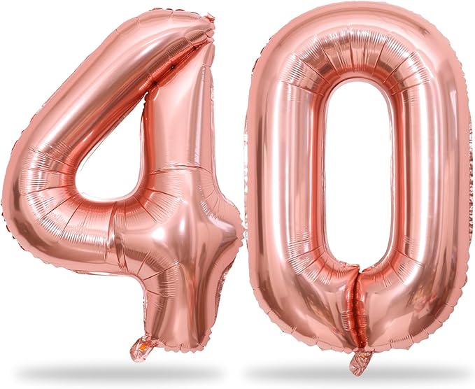 Rose Gold Number 40 Birthday Balloons, 40 Inch Large Rose Gold Mylar Foil Number 4 and 0 Balloons for Women, 40th Birthday Balloons for 40 Year Old Birthday Anniversary Party Decorations Supplies