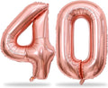Rose Gold Number 40 Birthday Balloons, 40 Inch Large Rose Gold Mylar Foil Number 4 and 0 Balloons for Women, 40th Birthday Balloons for 40 Year Old Birthday Anniversary Party Decorations Supplies