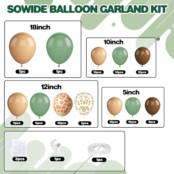 Green and Brown Balloon Arch Garland Kit, Sage Green Deer Print Gold Confetti Balloons Garland Kit with Deer Animal Balloons for Woodland Baby Shower Safari Theme Birthday Party Decorations