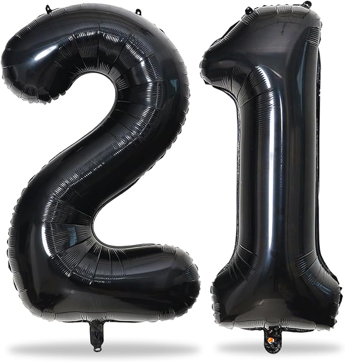 Black 21st Birthday Balloons for Her, 40In Black Mylar Foil Number 21 Balloons for Boys Girls, Birthday Party Balloons Numbers 2 and 1 for Women Men 12th 21st Anniversary Decorations Supplies