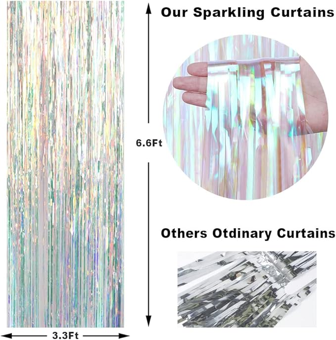 3 Pack Fringe Curtains Party Decorations,Tinsel Backdrop Curtains for Parties,Photo Booth Wedding Graduations Birthday Christmas Event Party Supplies (Transparent Rainbow)