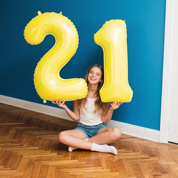 40 Inch Macaron Yellow Balloon Number 2 Giant Two Balloons Number Birthday Decorations, 2nd 12 20 21st Party Celebration Decorations Digital Balloon Wedding Anniversary Party Supplies