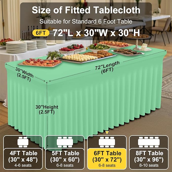 Smiry Spandex Tablecloth, Elastic Fitted Stretch Tablecloth for 6FT Rectangle Tables, Waterproof Washable Table Cover Skirt for Outdoor, Wedding, Banquet & Parties (Bright Green, 72Lx30Wx30H Inch)