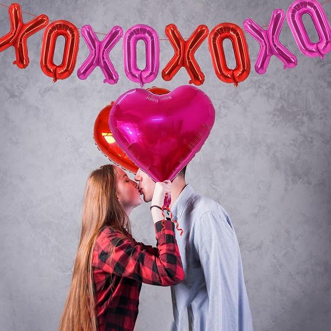 YQUQWN 10 PCS Valentine's Day Balloon Set Includes XOXO Letter Heart BalloonsValentines Day Party Decorations Galentines Events Proposal Setups Wedding Backdrops