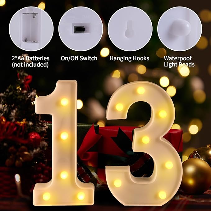 13th Birthday Decorations for Girls Boys,13th Birthday Party Decorations for Centerpieces Table,Light Up Numbers 13 Sign for Party Backdrop Wall Decor for 13 Wedding Anniversary Decoration