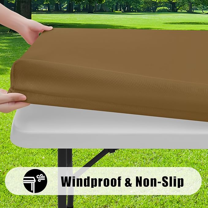 Smiry 2 Pack Rectangle Picnic Table Cloth, Waterproof Elastic Fitted Tablecloths, Washable Polyester Rectangular Patio Table Cover for Camping, Indoor and Outdoor (Brown, 30"x72")