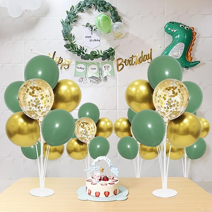 Green and Gold Balloon Stand Centerpiece Table Decorations for Birthday Woodland Baby Shower Party Decoration for Graduation 2026 New Years Eve (Green gold set4)