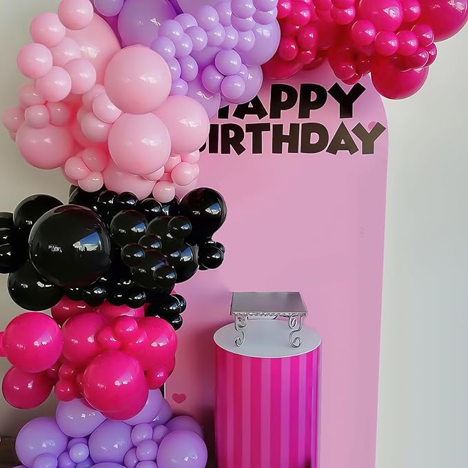 Hot Pink and Purple Balloon Arch Garland Kit, Rose Red Black Pink Purple Latex Balloon, Party Balloons for Girls Boys Birthday Party Decor Supplies