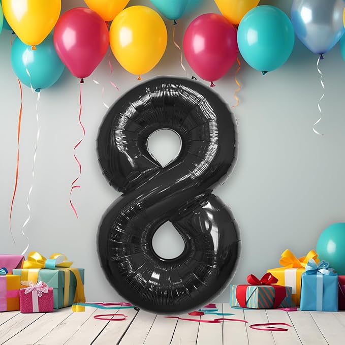 40 Inch Large Black Number Celebration and Decoration Balloon for Birthday Parties, Graduations, Anniversaries, Weddings, Photo Shoots, Special Events - Helium Foil Mylar (Black Number 8)