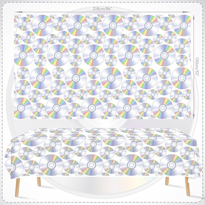 4 Pieces 90s Theme Party Tablecloth Decorations, Retro CD Music Table Cover, 1990's Supplies, Back to The 90's Party Tablecovers for Birthday, 51 x 86.5 Inch