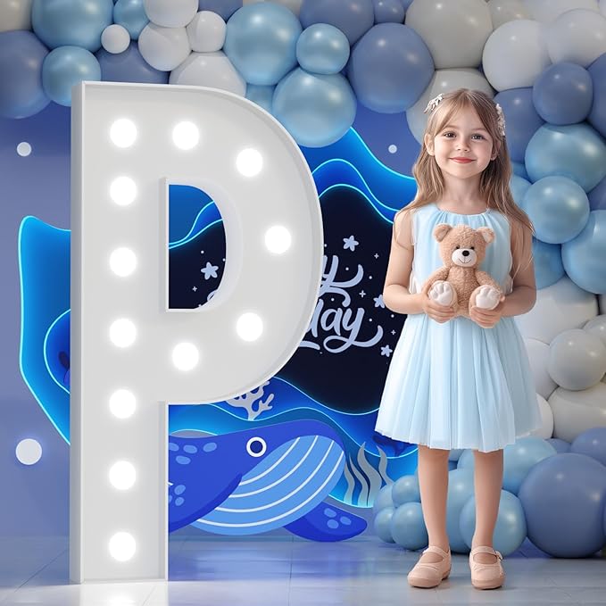 Big Marquee Light-up Letter Decorations: 4 Feet Tall Large Letters P Marry Me Proposal Gender Reveal Alphabet 4FT Sign Graduation Party Wedding Engagement Anniversary HOCO Decor Mosaic Balloon
