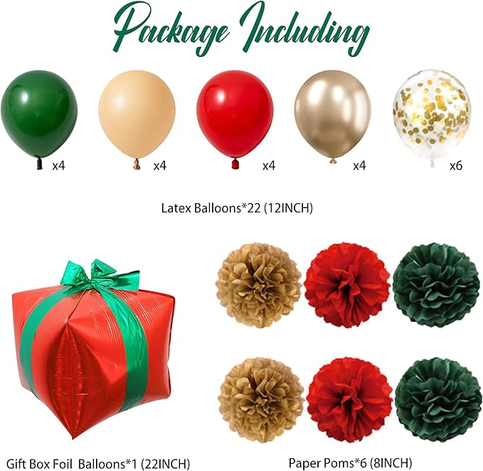 Roetyce Christmas Party Decorations, Vintage Merry Christmas Banner Balloons Hanging Swirls Kit Indoor Outdoor, Funny Home Xmas Party Supplies Photo Backdrop Background
