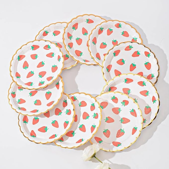 MaitianGuyou Strawberry Theme Party Tableware Set,Baby Shower Dinnerware Decoration Supplies Including Plates,Napkins,Cups and Straws for Fruit Party,Wedding,Birthday - Serve 20 Guests