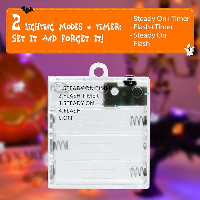 Halloween String Lights, Pumpkin Ghost Bats Mini Halloween Lights with Timer Indoor Battery Operated 9.8ft 30LED Trick or Treat Decorations for Home Decor Indoor Party Holiday