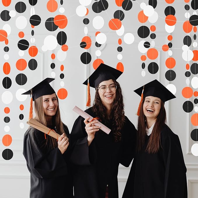 GCQQ 52Ft Black Orange White Garland Orange and Black Paper Circle Dot Streamers Halloween Polka Dot Garlands for Graduation Party Fall Autumn Thanksgiving Wedding Birthday Baby Shower Decoration