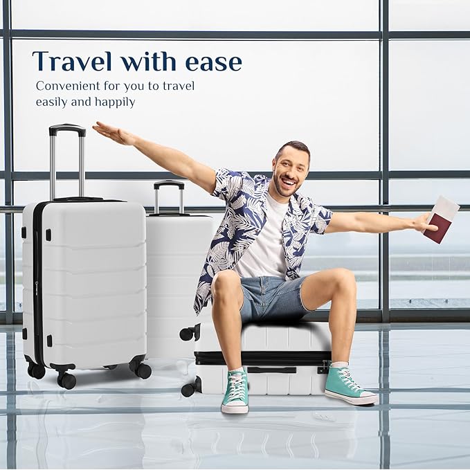 OLIXIS 3-Piece Luggage Set, Carry On Suitcases with Spinner Wheels, Expandable Travel Luggage with TSA Approved Lock & ABS Hard Shell, White(20/24/28 Inch)
