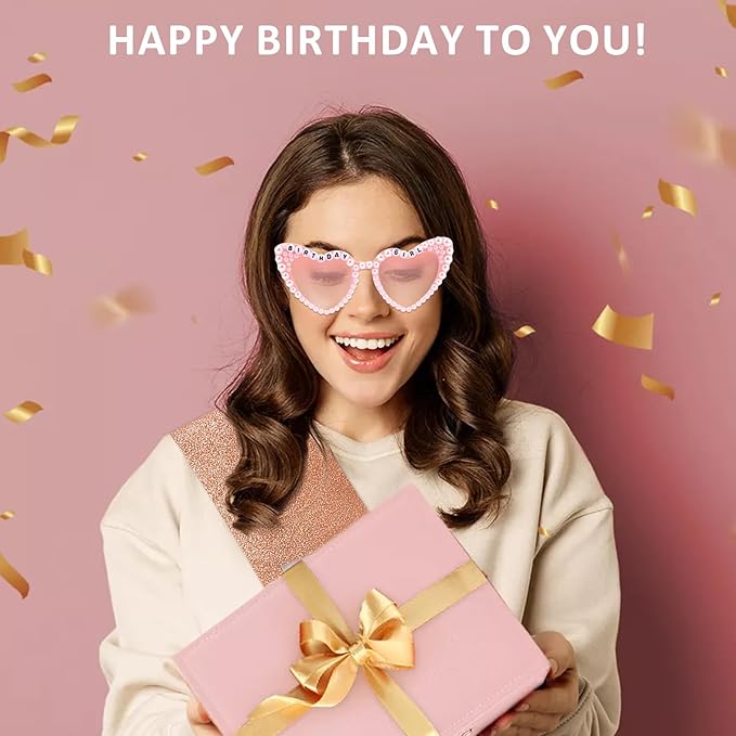 Birthday Girl Sash & Glasses Set, Birthday Sash for Women Girls, Rose Gold 70.8" * 3.75", Happy Birthday Accessories Party Favors Set for Women Girls