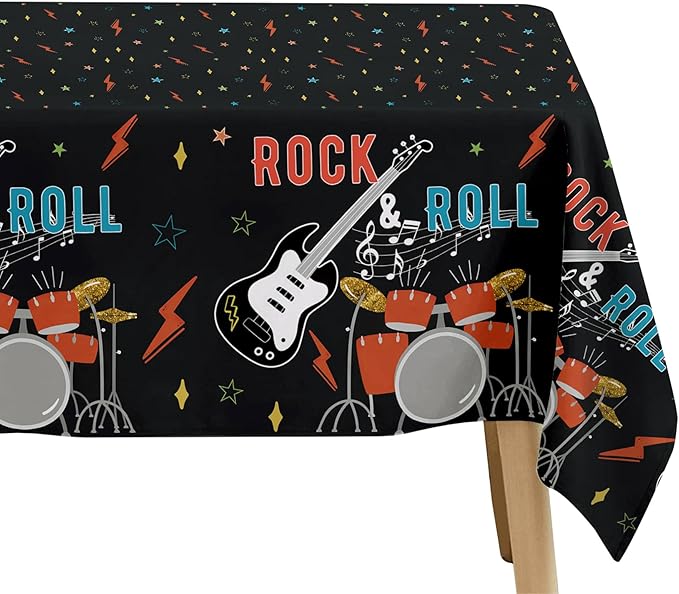 Rock and Roll Party Decorations Tablecloth, 3pcs Disposable Rockstar Music Guitar Theme Rock n Roll Party Supplies Tablecover for Birthday Baby Shower, 86in x 55in
