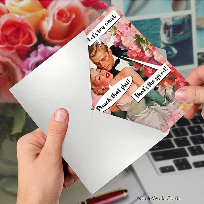 NobleWorks - Funny Birthday Greeting Card with 5 x 7 Inch Envelope (1 Card) Bday Try Anal C2327BDG