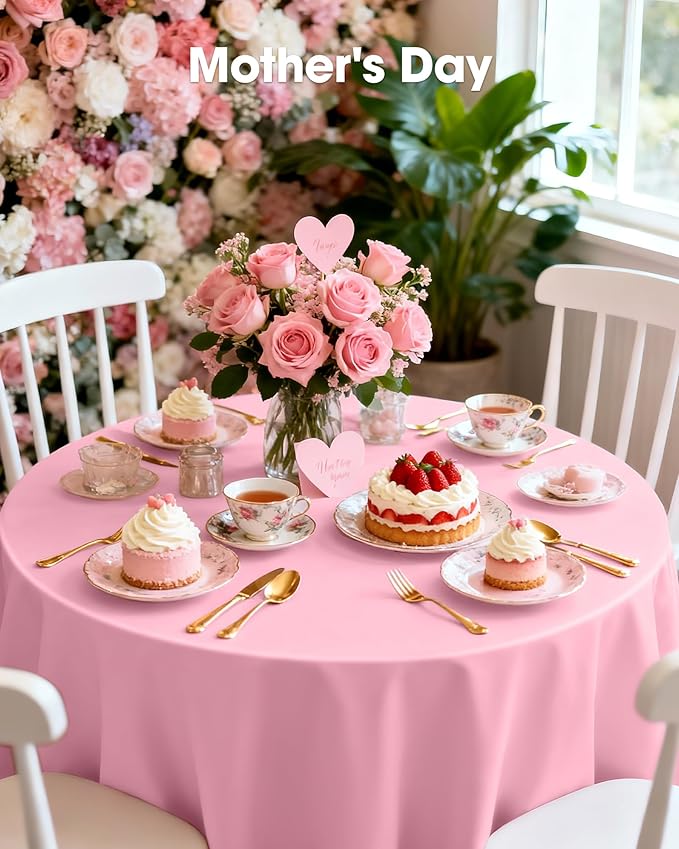 Pureegg Plastic Table Cloth Disposable 8 Pack, 84'' Round Table Cloths, Easter Party, Valentines, Mothers Day Decorations, Tablecloths, Round, Pastel Plastic Cover, Leakproof & Sturdy, Pink