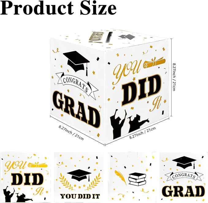 Graduation Card Box, Graduation Party Decorations 2025, Graduation Box, Graduation Card Holder, Foldable Cardboard Congrats Grad Card Gift Box for Graduation Party Supplies Party Favors White