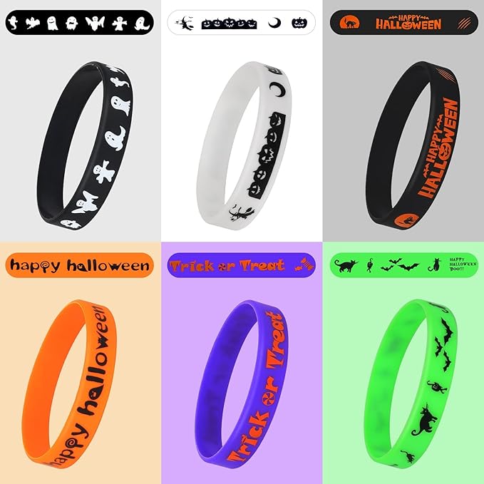 JUNEBRUSHS 42Pcs Halloween Silicone Bracelets Halloween Favors Supplies Rubber Wristbands for Kids Party Goodie Bag Stuffers Fillers Decorations Accessories (6 Designs)